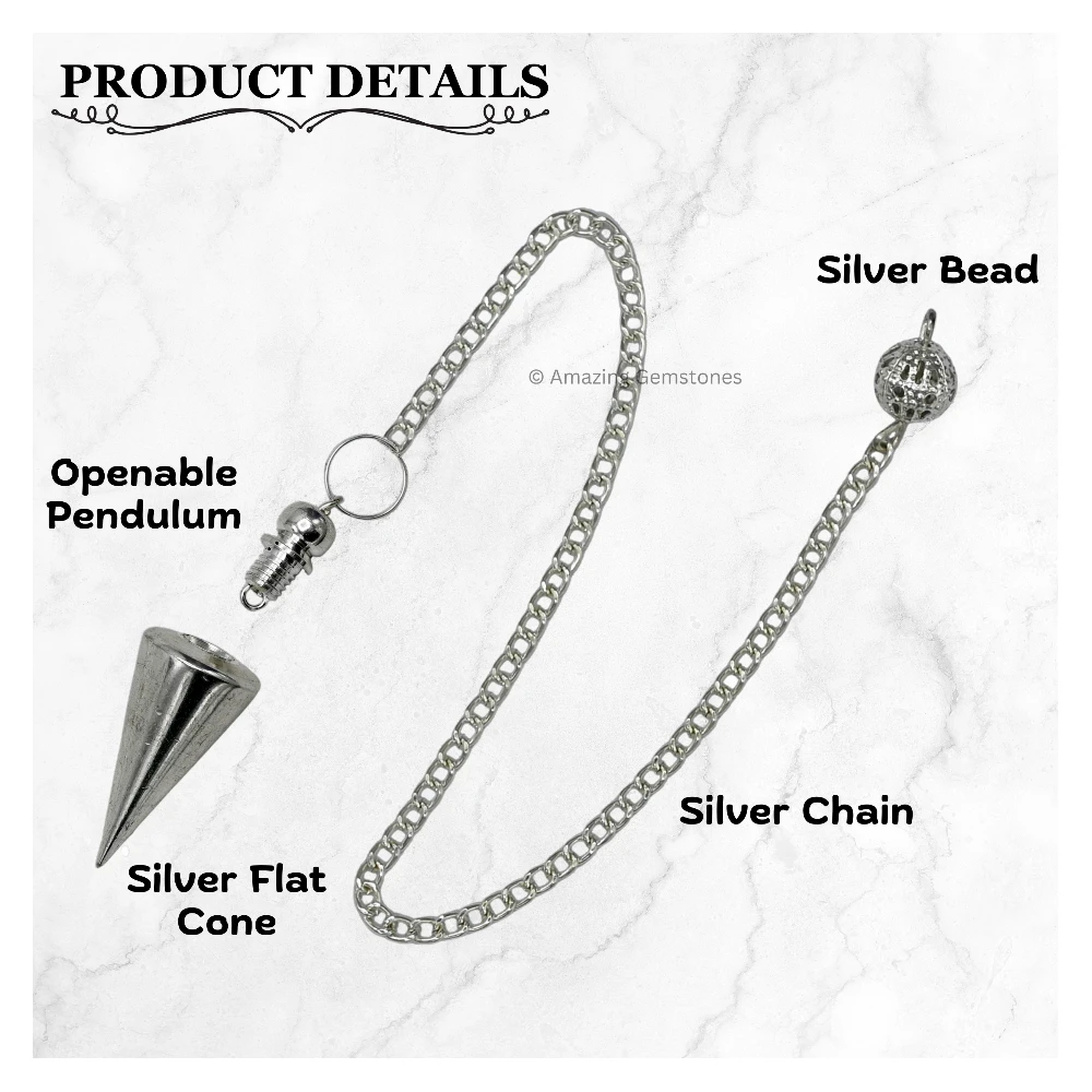 Copper Metal Pendulum - Silver Cone with Flat End (MP30)
