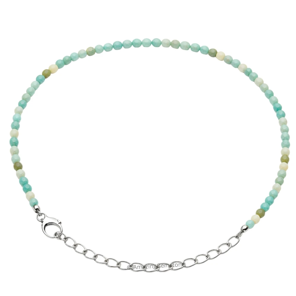 Amazonite Crystal Bracelet - 2mm Faceted Bead (Silver)