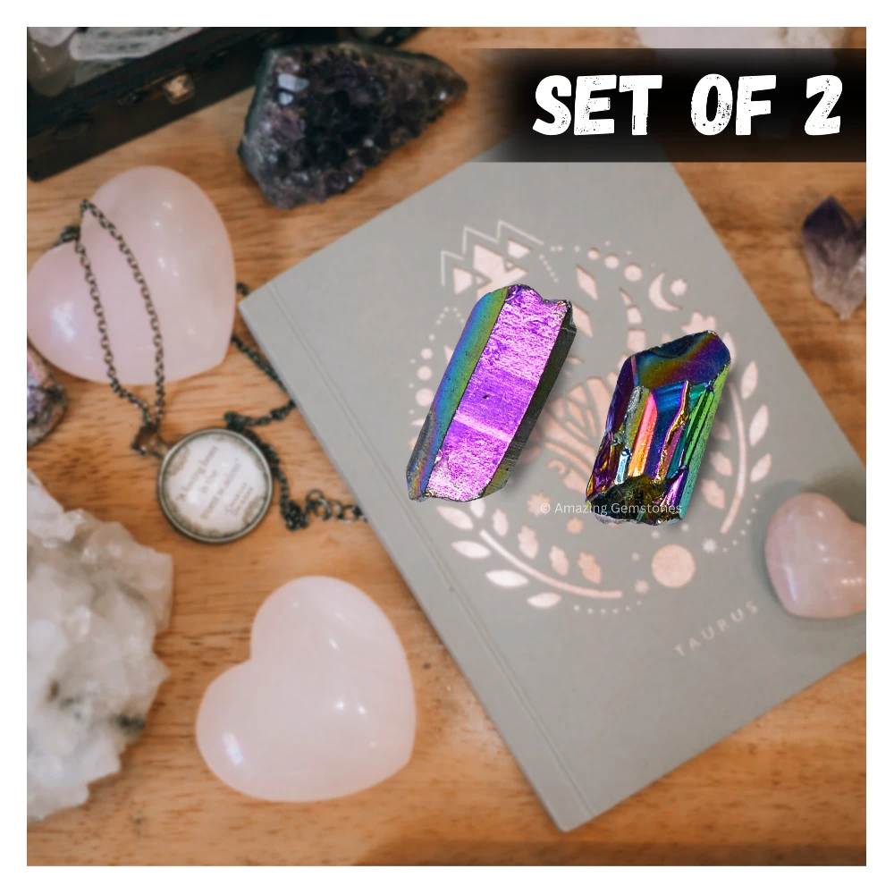 Titanium Aura Quartz Raw Crystal Points (2 Pieces)