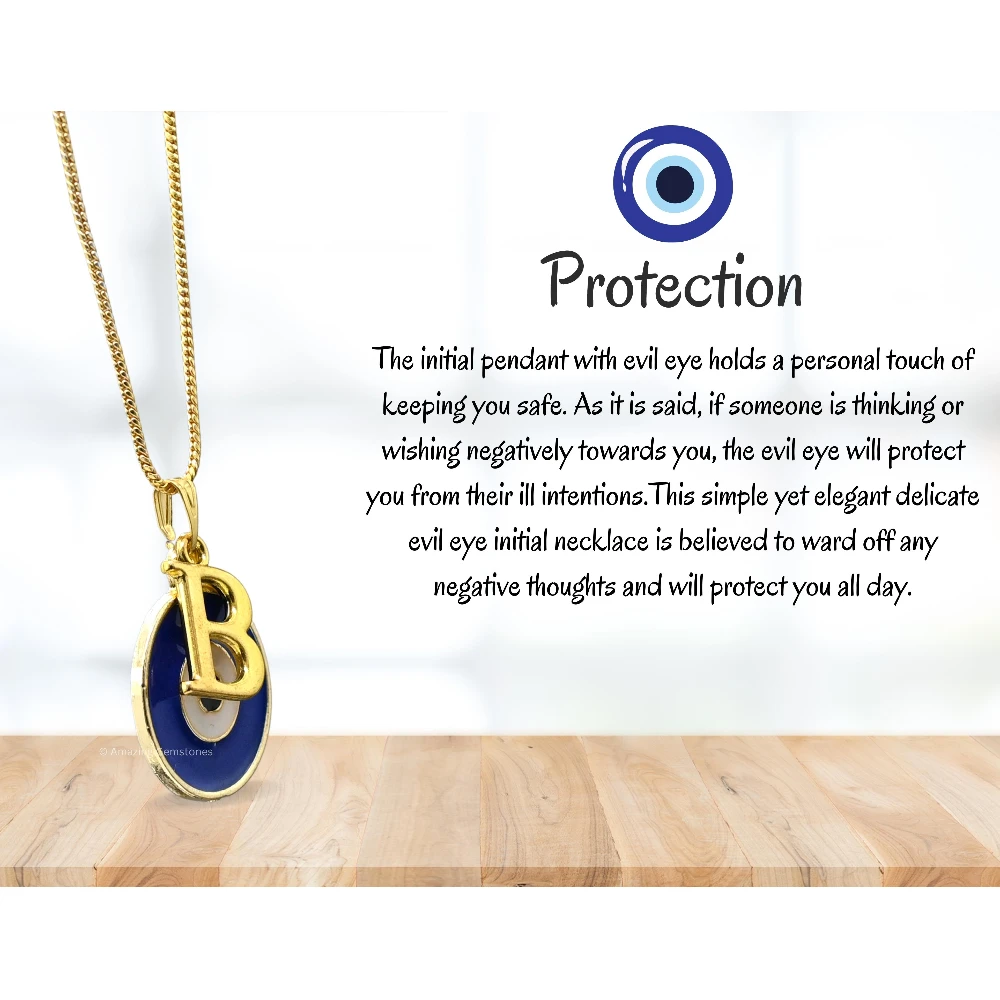 Evil Eye Pendant Necklace with B Initial