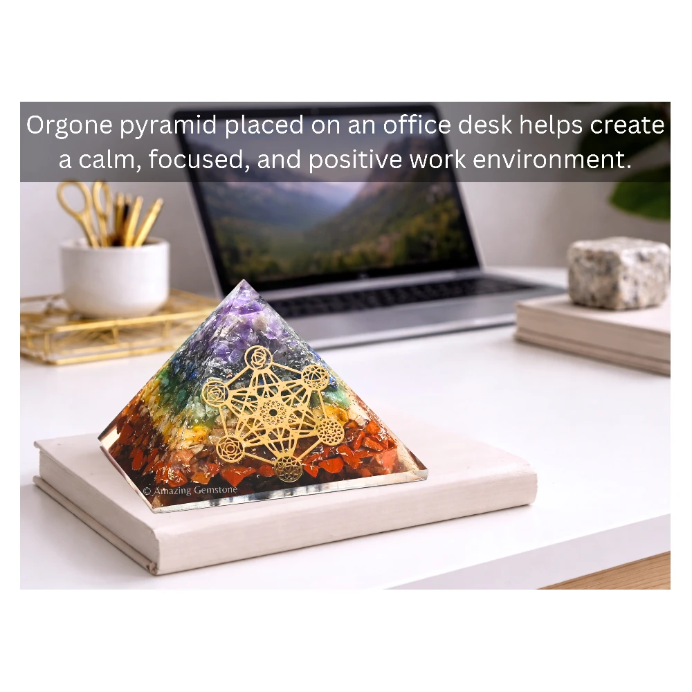 Natural Chakra Orgone Pyramid - Chakra Metatron Cube