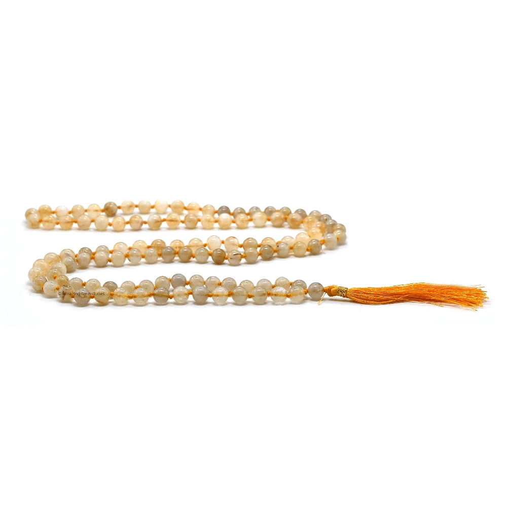 Golden Rutilated Quartz Mala (Hand Knotted)