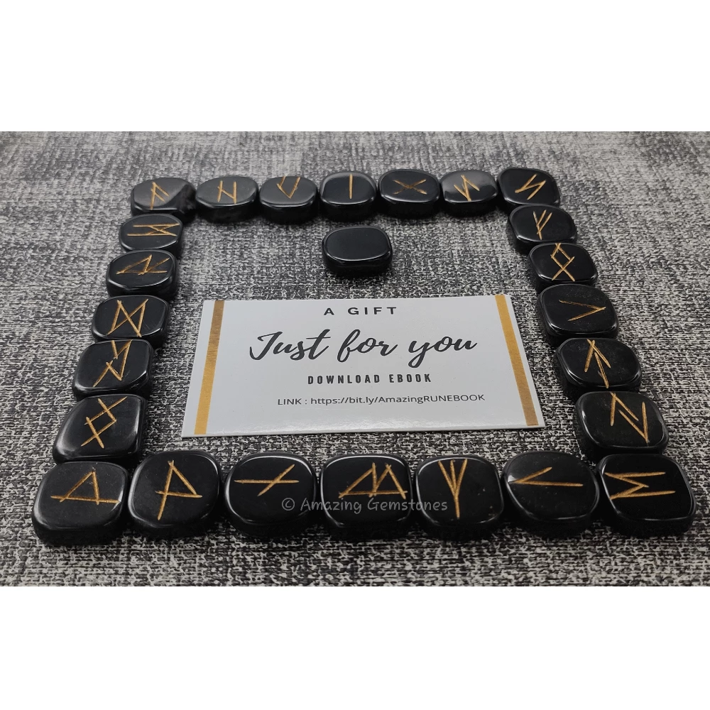Black Agate Rune Stones Set (Premium)