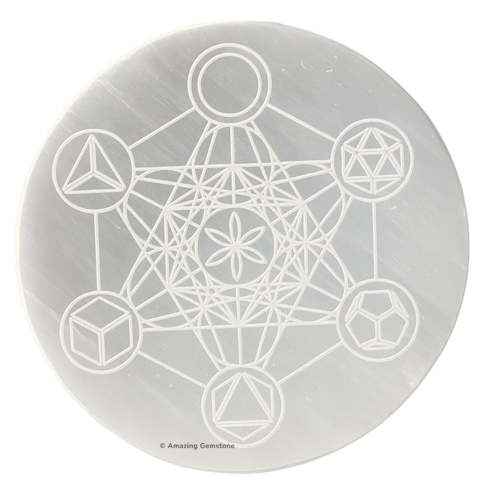 Selenite Charging Plate for Crystals - Metatron Cube with Platonic Solid