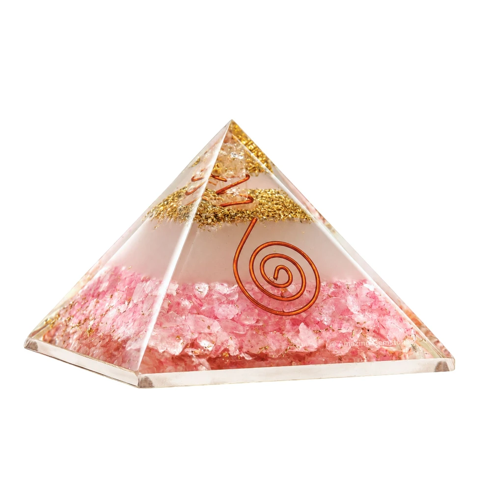 Rose Quartz Orgone Pyramid - Glow in Dark