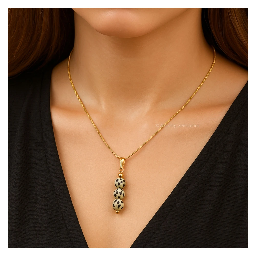 Dalmatian Jasper Bead Pendant (Gold)