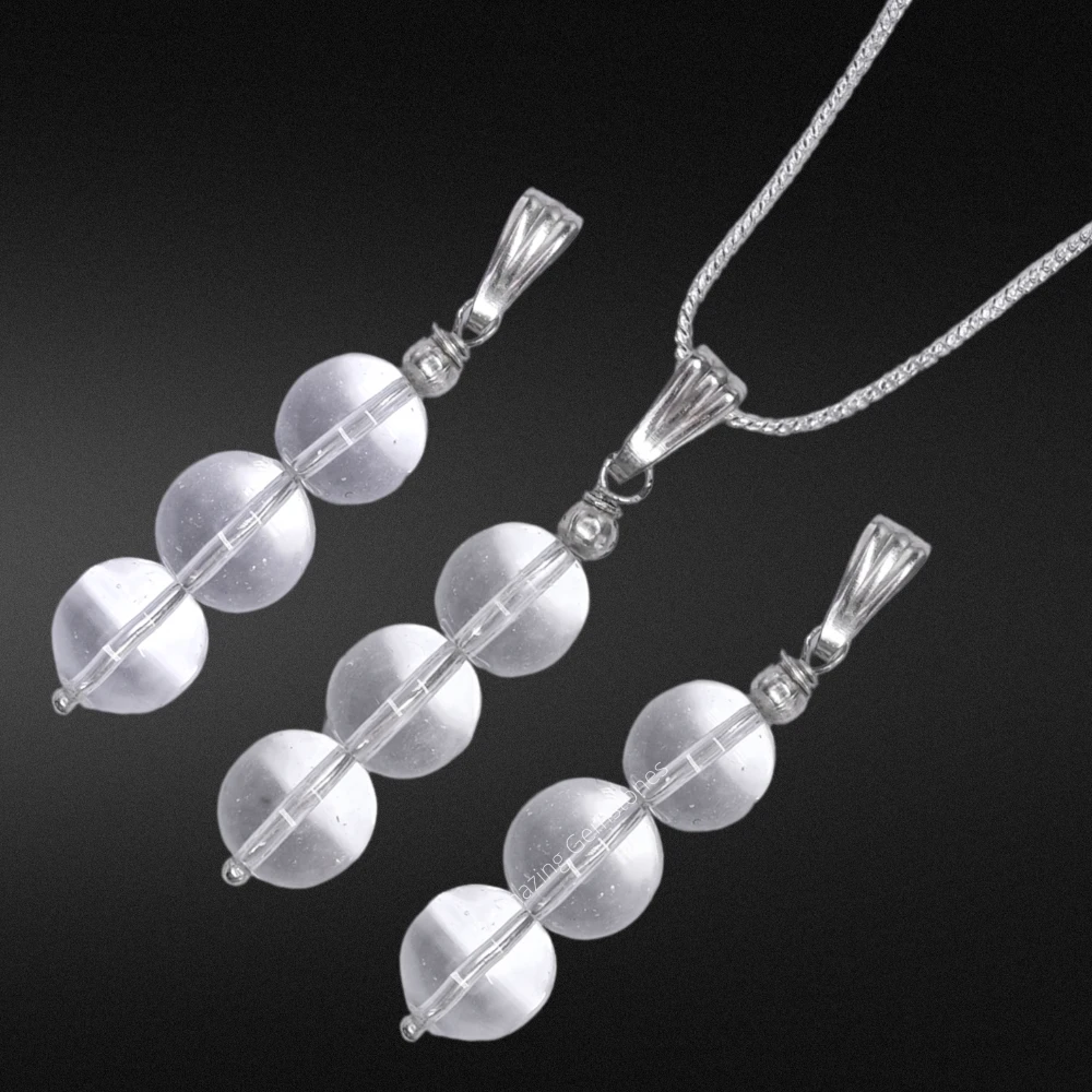 Clear Quartz Bead Pendant (Silver)