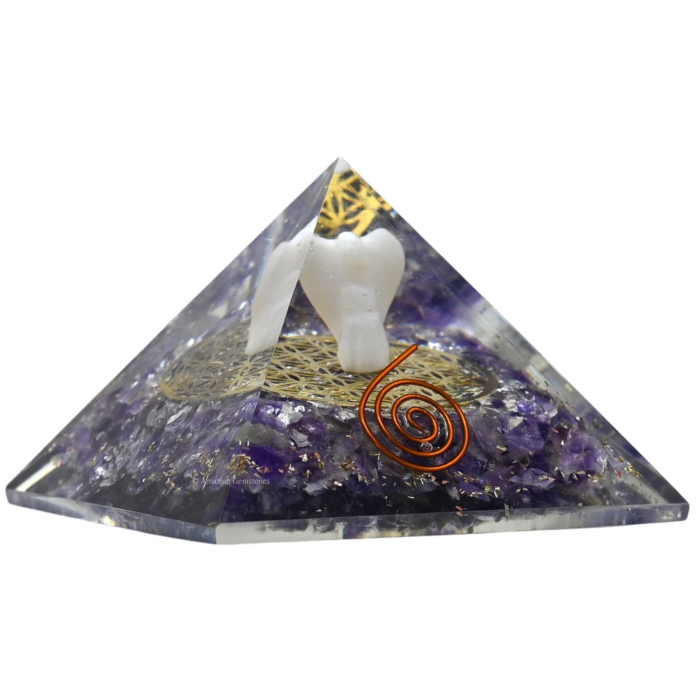 Amethyst Orgone Pyramid - Flower of Life with Angel