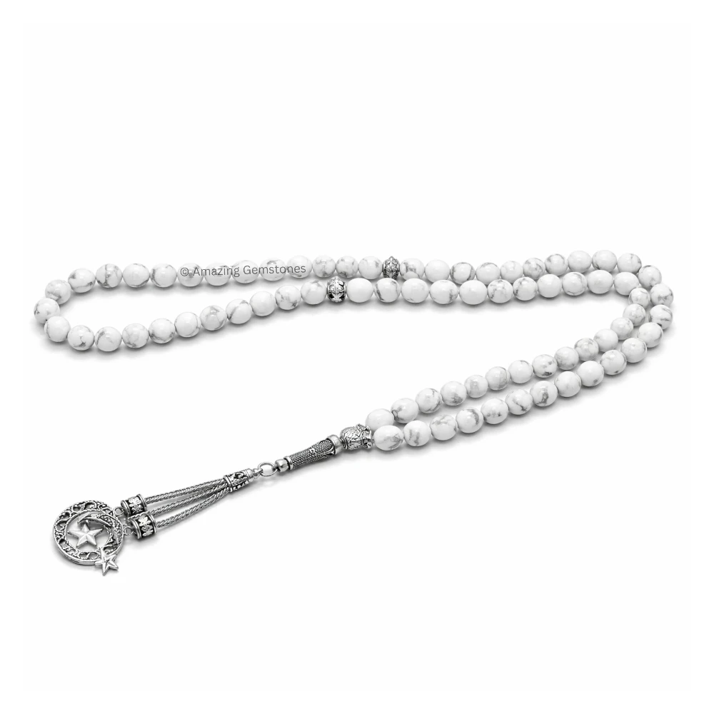 Howlite Crystal Tasbeeh Sibha Prayer Beads (Silver)