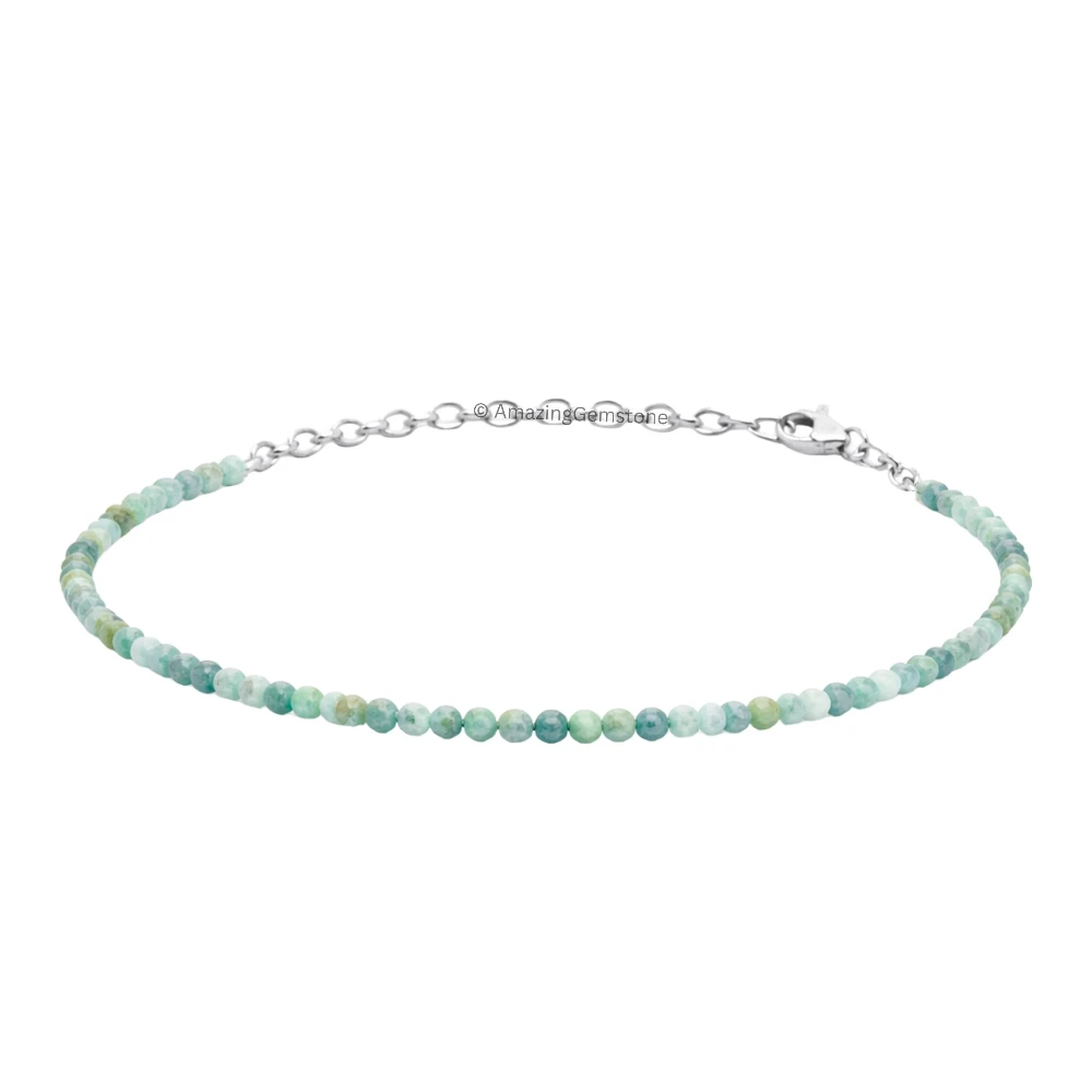 Amazonite Crystal Bracelet - 2mm Faceted Bead (Silver)