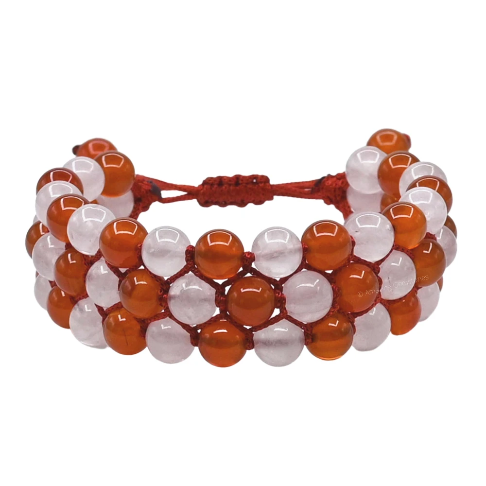 Carnelian Rose Quartz Bracelet - Triple Layer