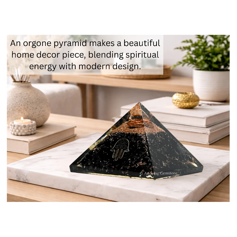 Shungite Orgone Pyramid - Small Hamsa
