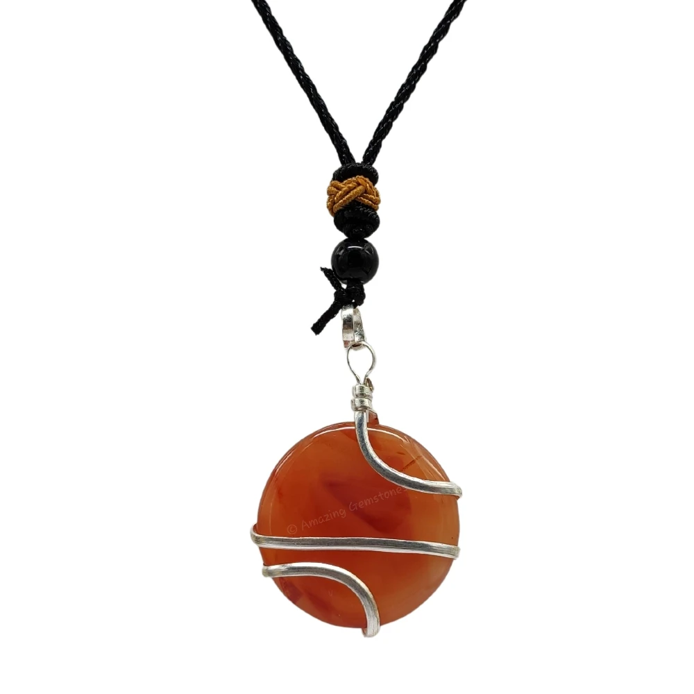 Carnelian Necklace - Spiral Disc (Silver)