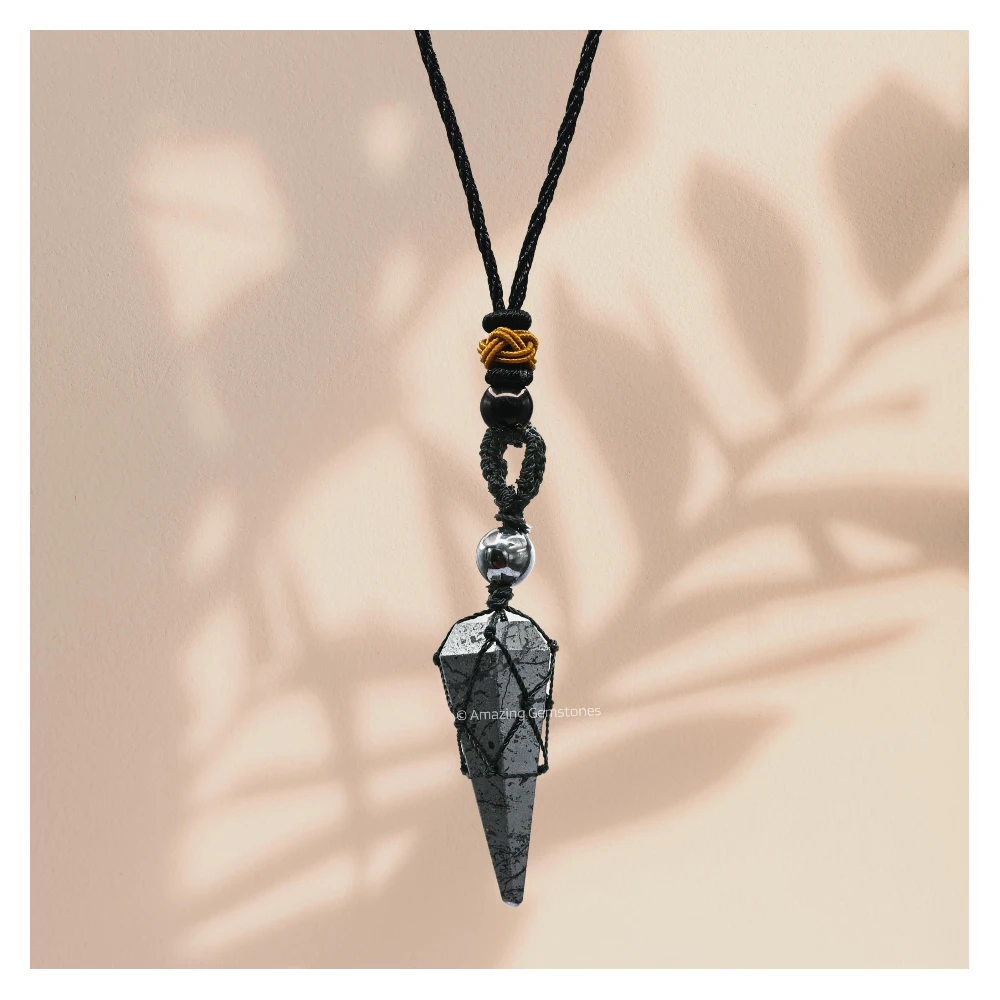 Hematite Pendulum Pendant Necklace (Macrame)