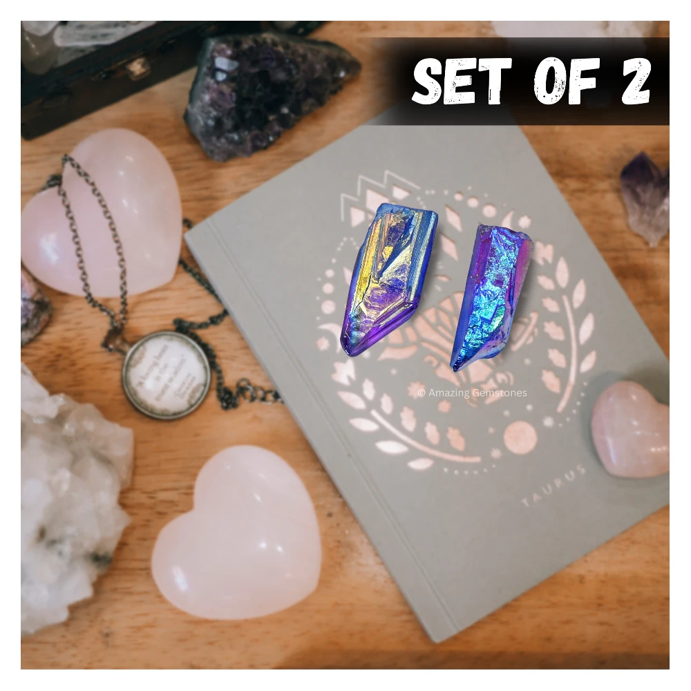 Amethyst Tanzine Aura Quartz Raw Crystal Points (2 Pieces)