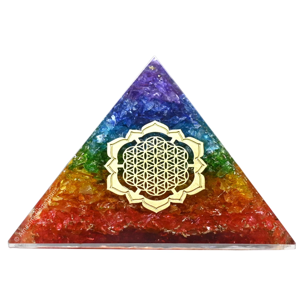 Chakra Onyx Orgone Pyramid - Lotus Flower of Life
