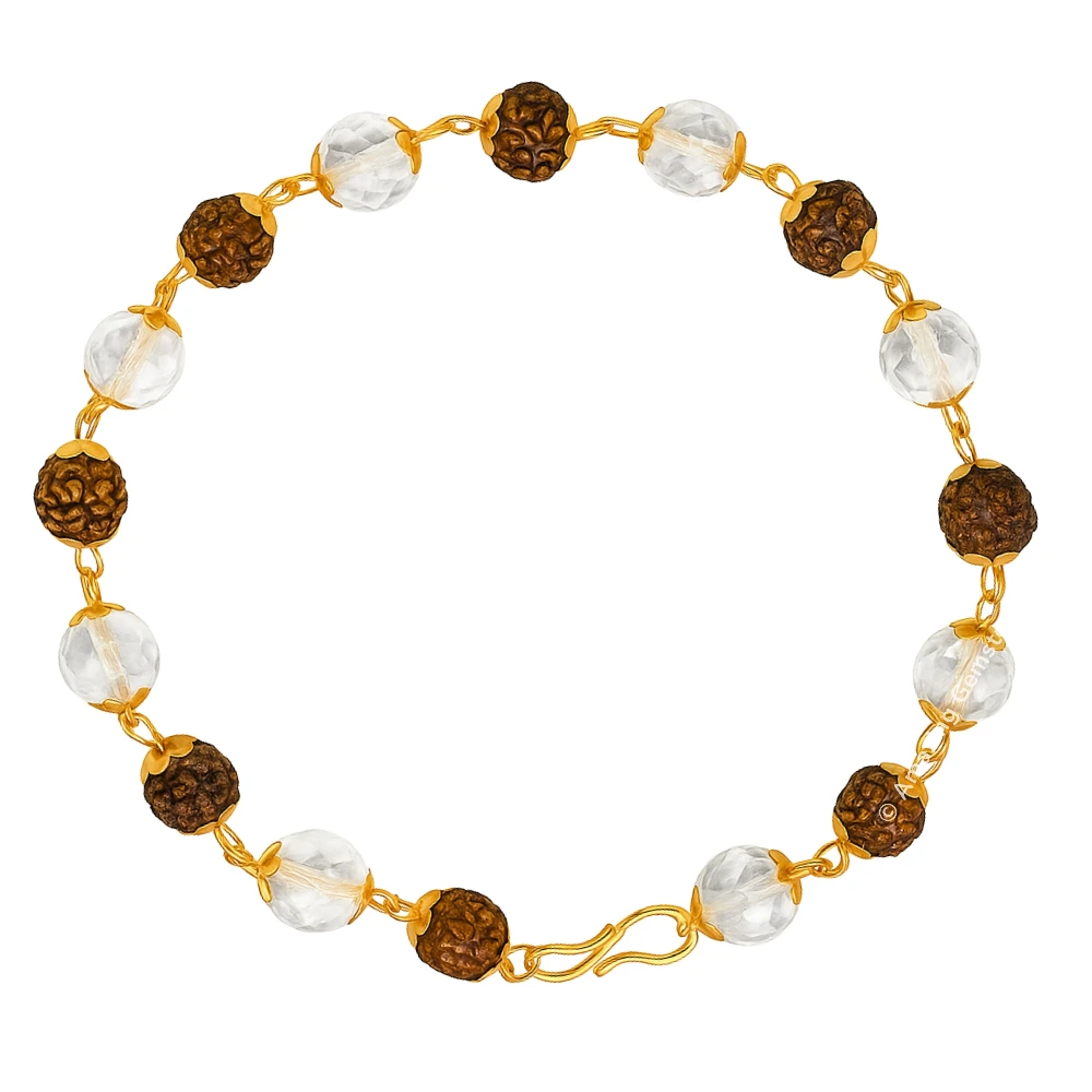 Faceted Sphatik Crystal and Rudraksha Bracelet (Gold Chain)