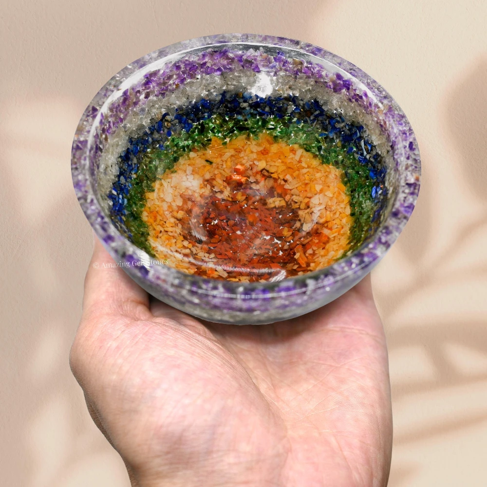 Chakra Layer Crystal Orgone Bowl (4 Inch)