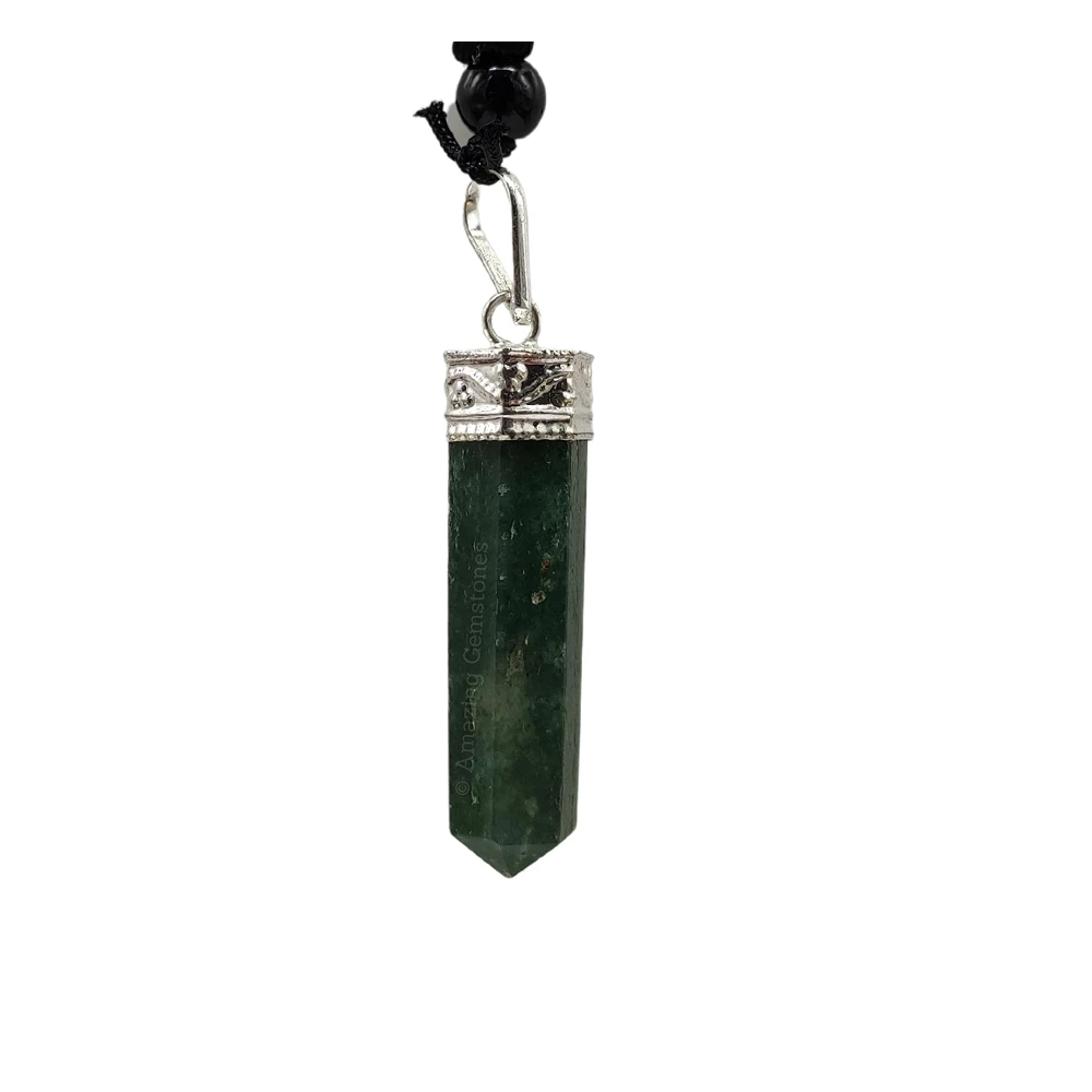 Moss Agate Necklace - Pencil Point (Silver)