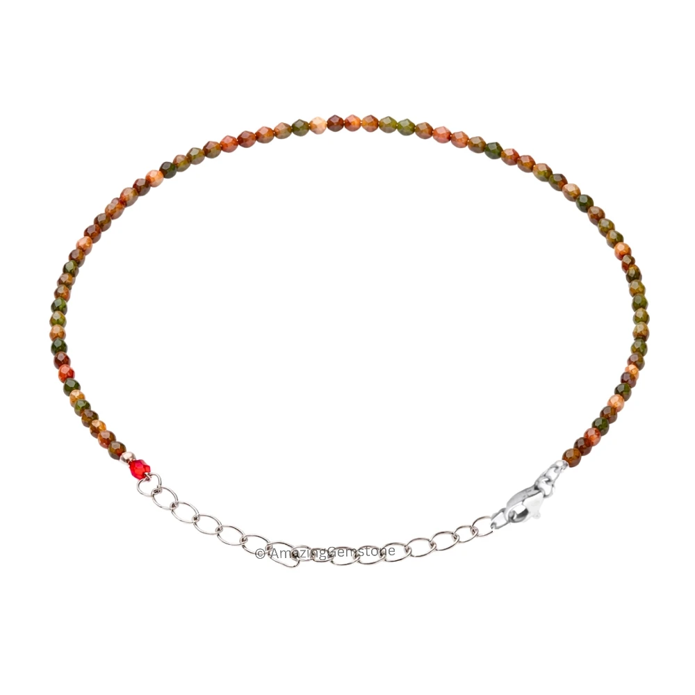 Unakite Crystal Bracelet - 2mm Faceted Bead (Silver)