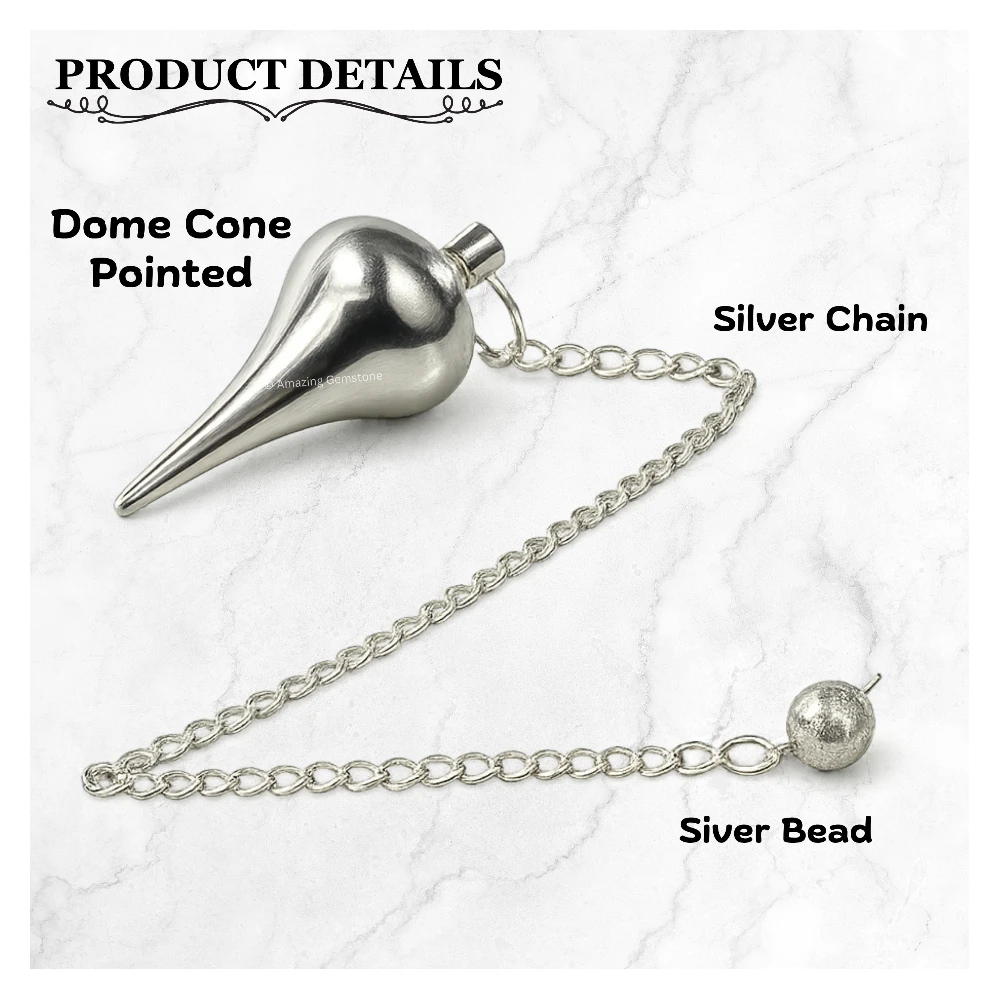 Metal Brass Pendulum - Silver Dome Cone Point (MP119)