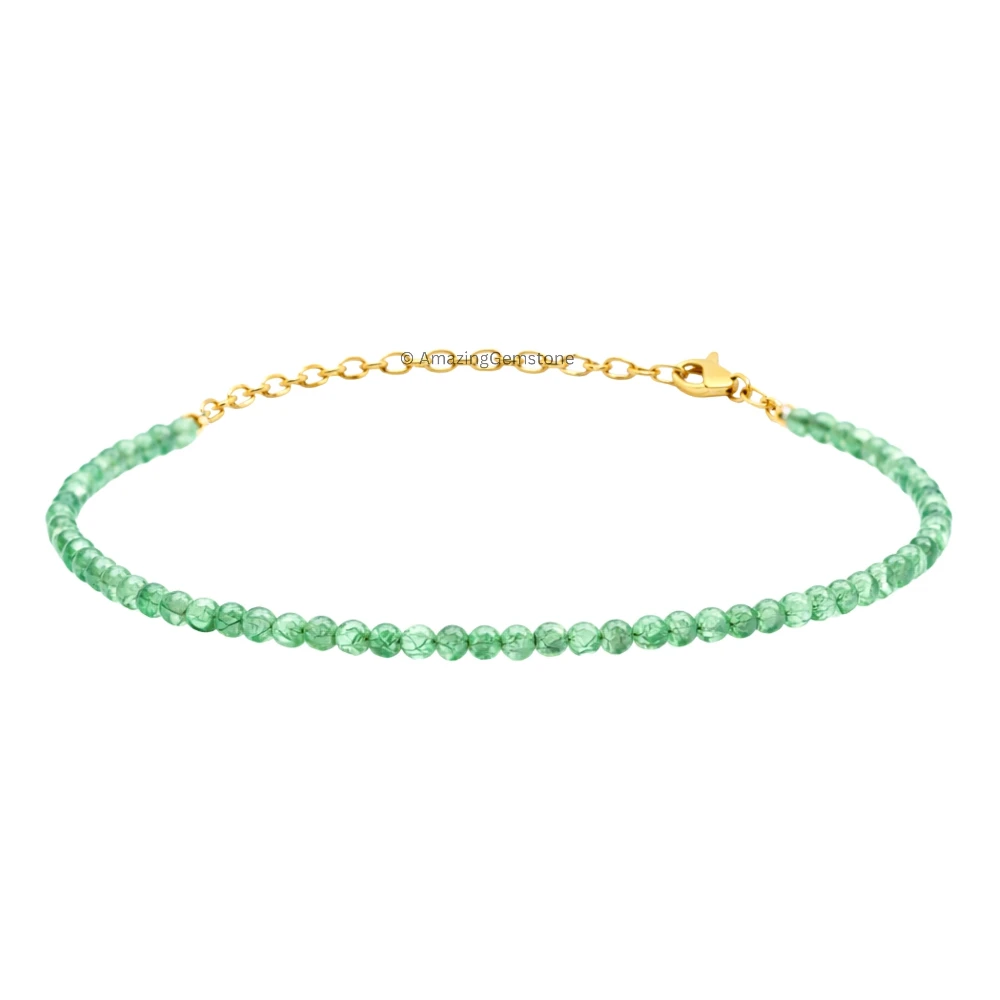 Green Onyx Crystal Bracelet - 2mm Faceted Bead (Gold)