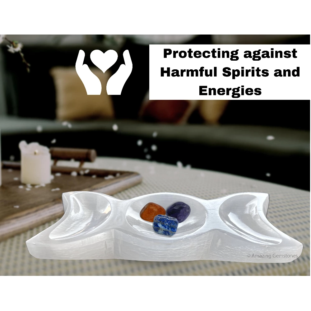 Selenite Charging Bowl for Crystals - Triple Moon