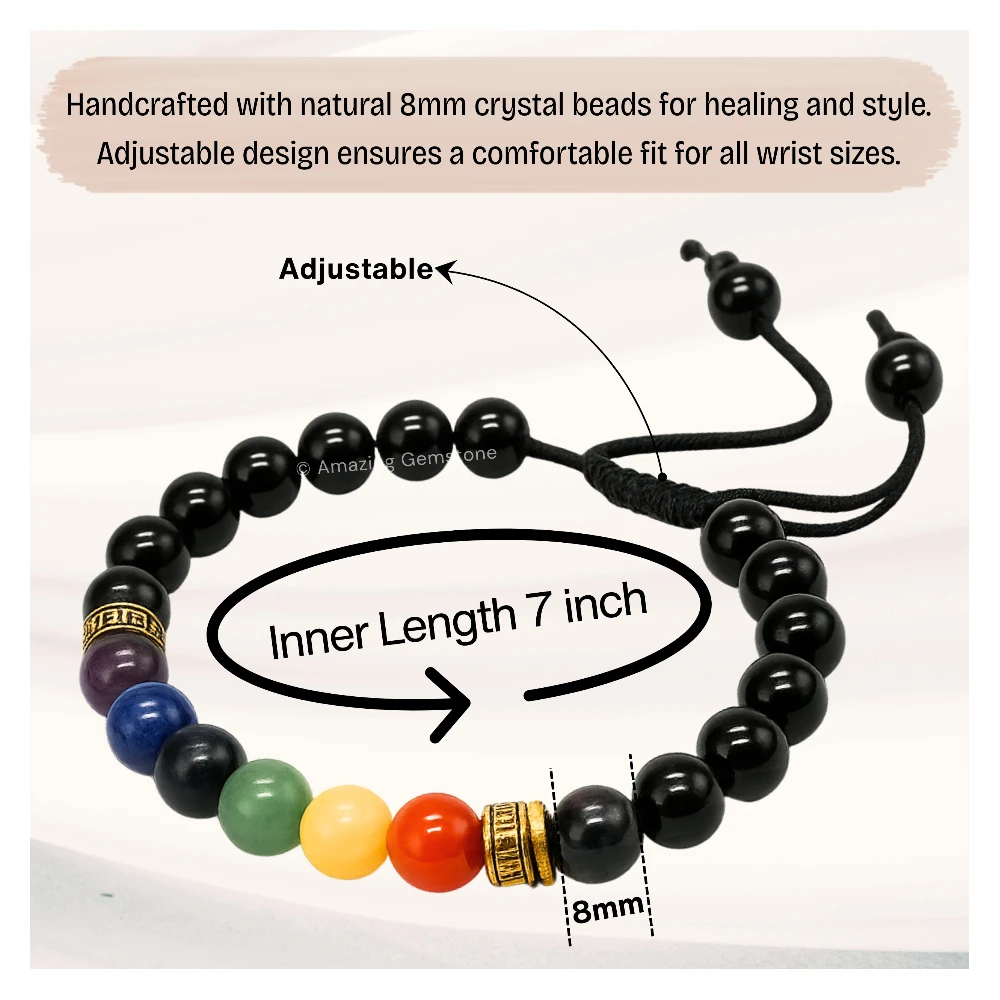 Black Obsidian Chakra Bracelet (Adjustable)