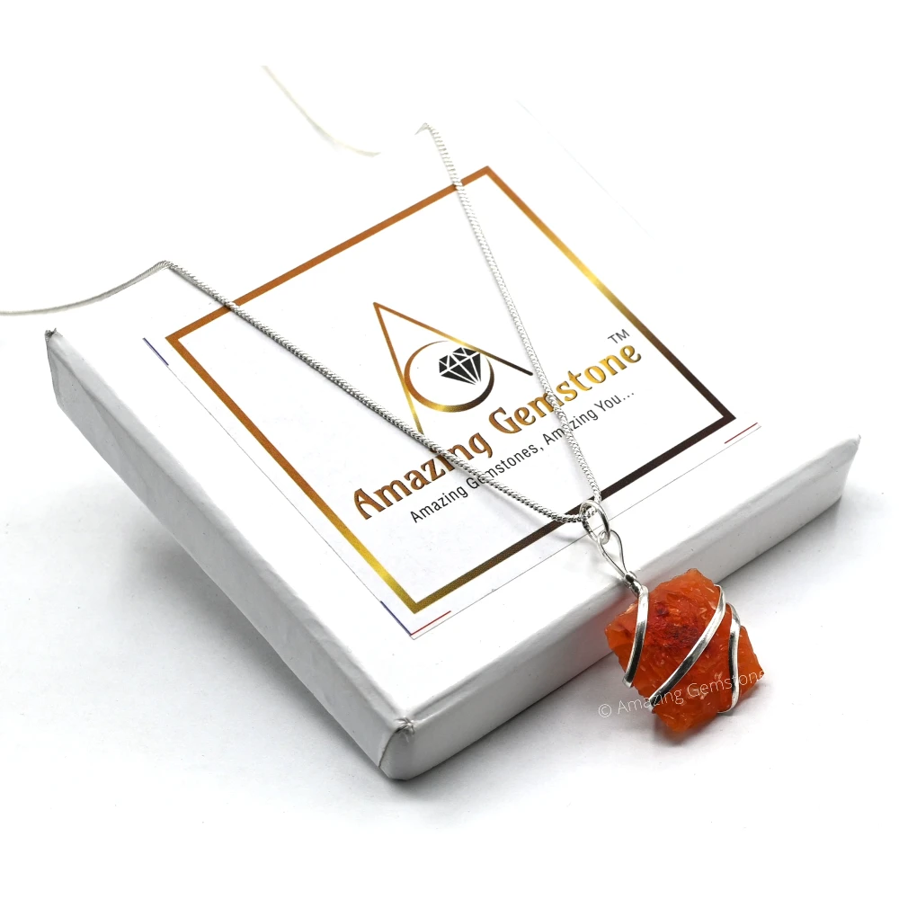 Carnelian Necklace - Raw Square Crystal (Silver)