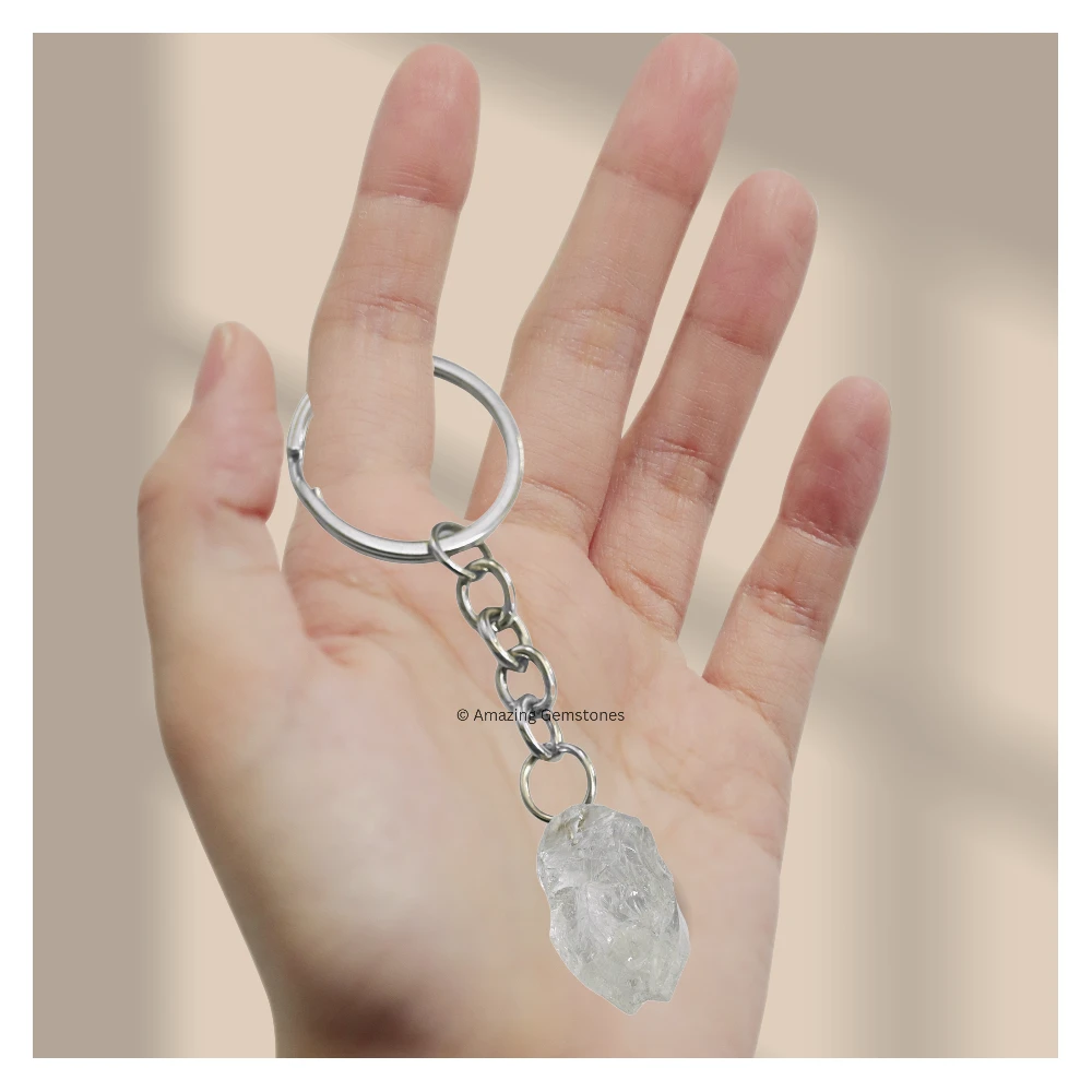 Clear Quartz Keychain Keys Holder (Premium Raw)