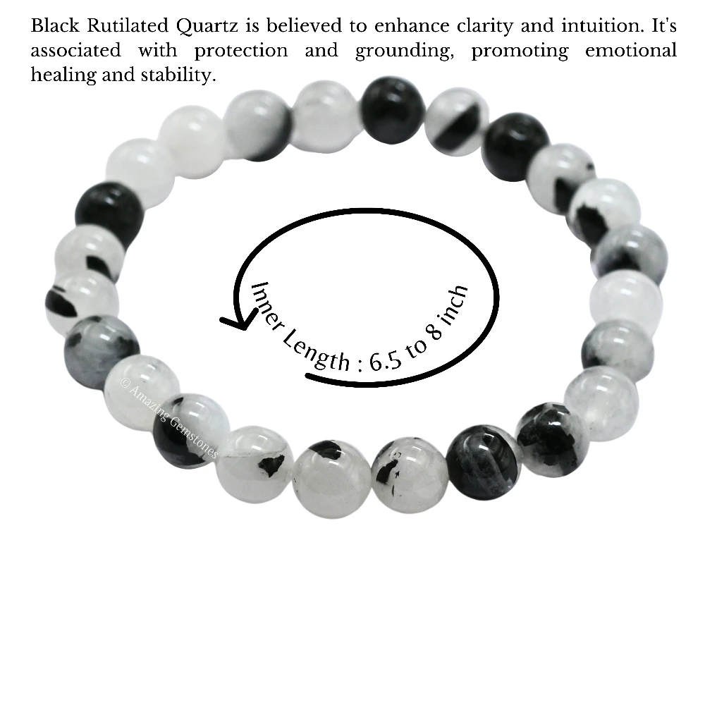 Black Rutilated Quartz Bracelet (Strechable)