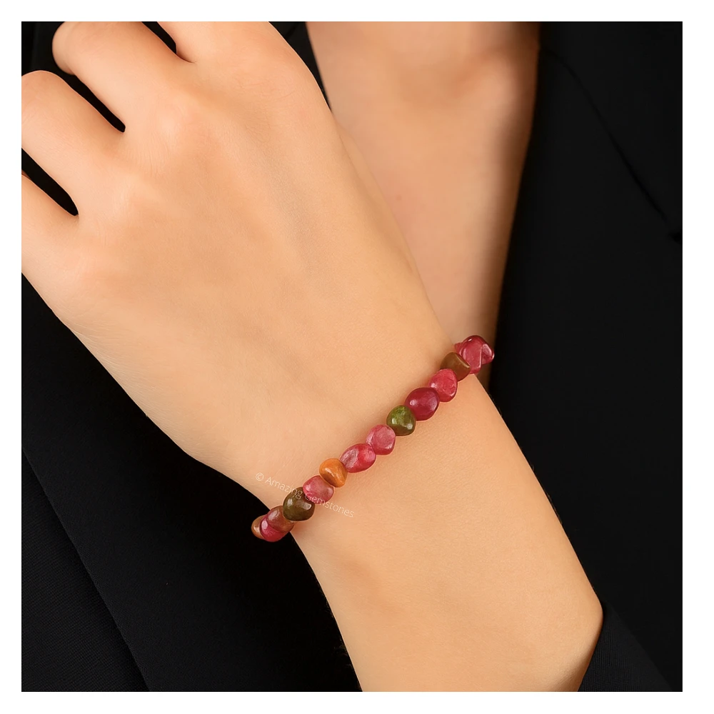 Multi Tourmaline Tumbled Stone Bracelet (Stretchable)