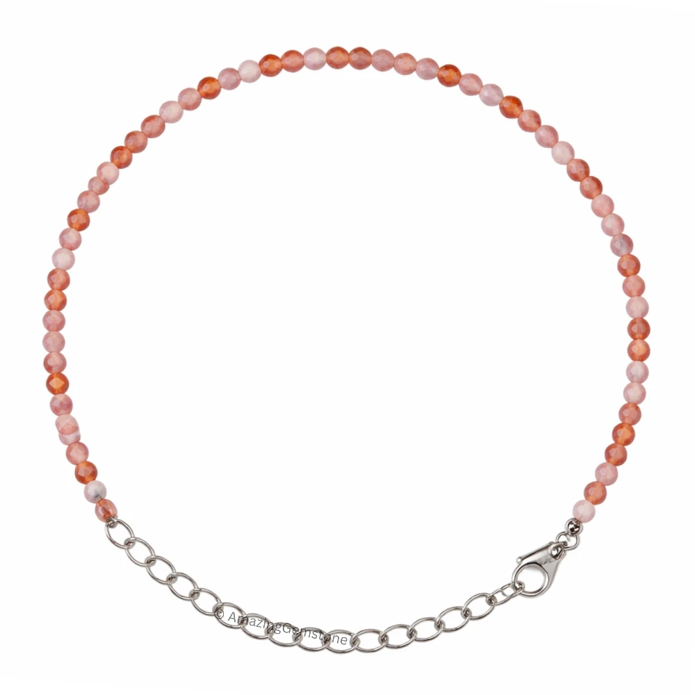 Orange Howlite Crystal Bracelet - 2mm Faceted Bead (Silver)