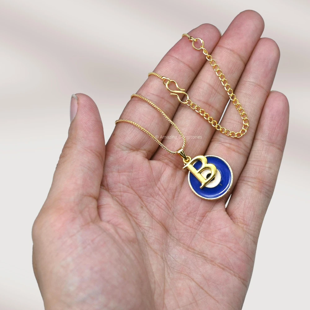 Evil Eye Pendant Necklace with B Initial