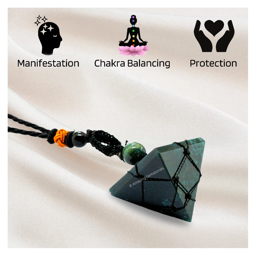 Bloodstone Pyramid Pendant Necklace (Macrame)