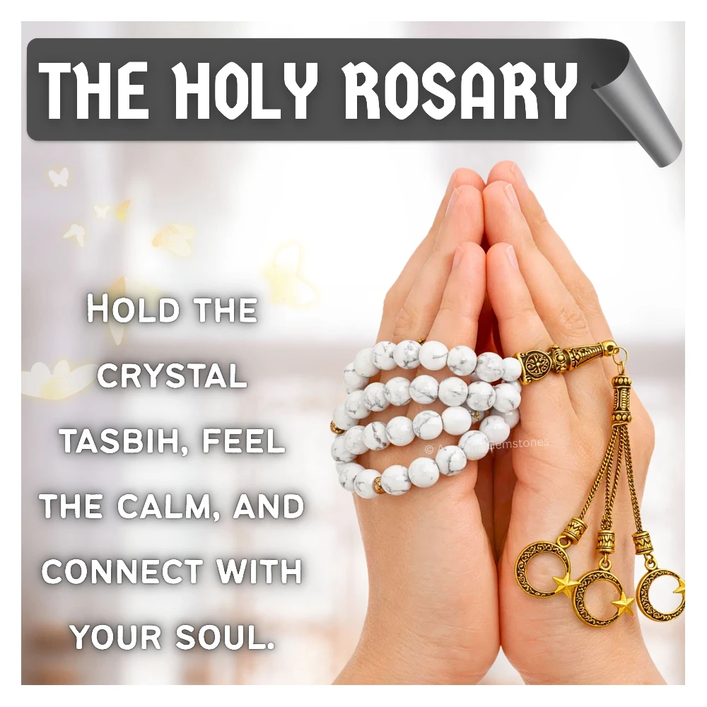 Howlite Crystal Tasbeeh Sibha Prayer Beads (Gold)