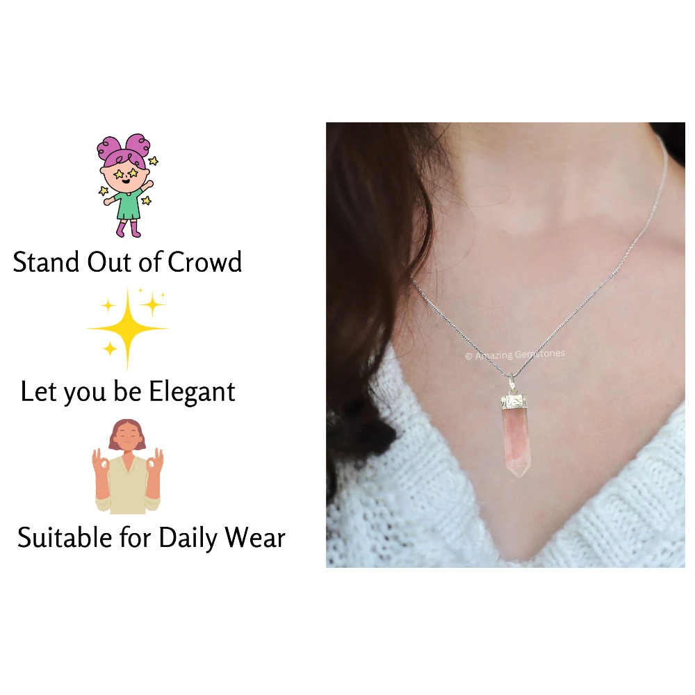 Rose Quartz Necklace - Pencil Point (Silver)