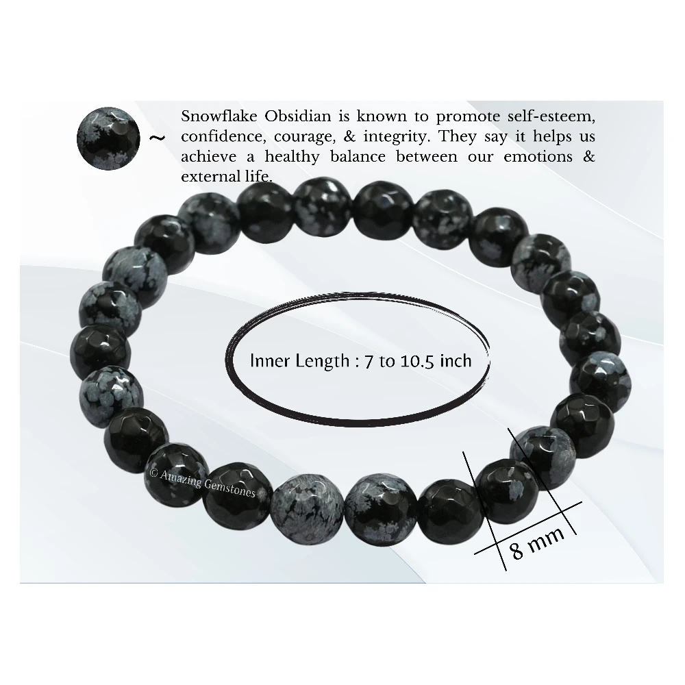 Snowflake Obsidian Bracelet (Faceted-Stretchable)