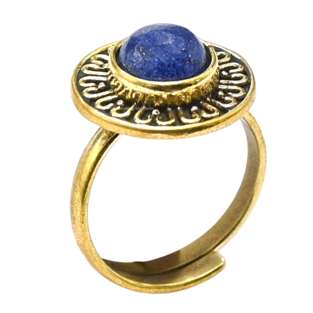 Lapis Lazuli Crystal Bead Ring (Gold)