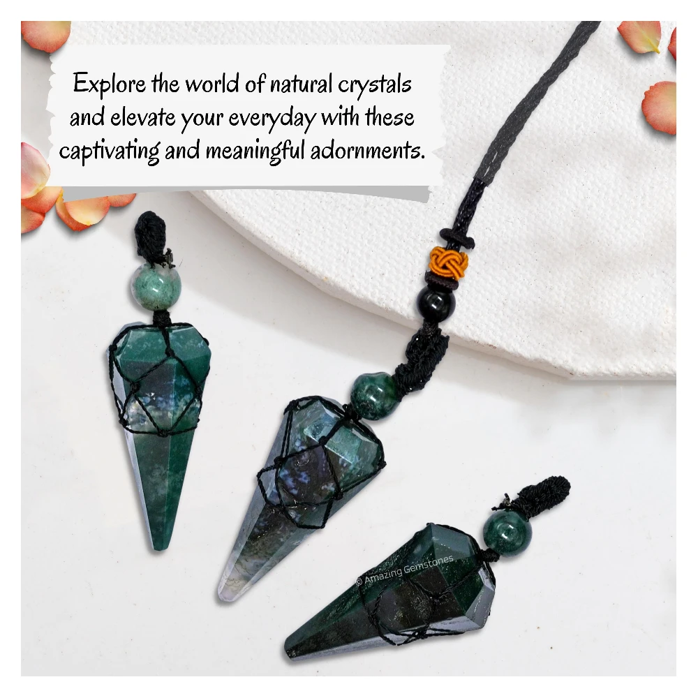 Moss Agate Pendulum Pendant Necklace (Macrame)