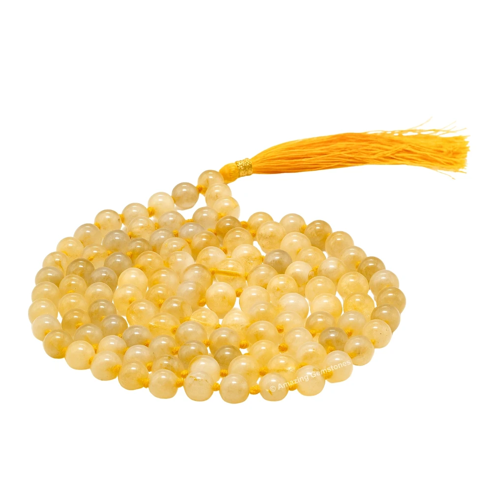 Golden Rutilated Quartz Mala (Hand Knotted)