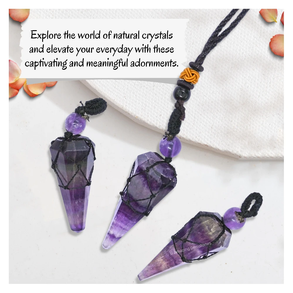 Multi Fluorite Pendulum Pendant Necklace (Macrame)