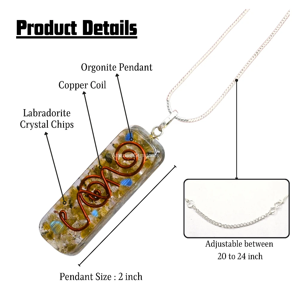 Labradorite Crystal Orgone Pendant - Rectangle