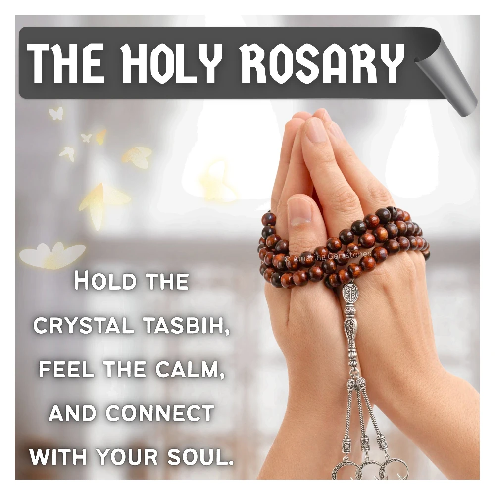 Red Tiger Eye Crystal Tasbeeh Sibha Prayer Beads (Silver)