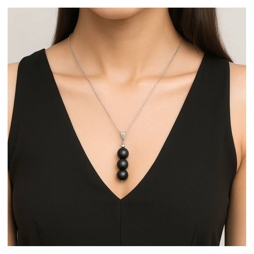 Shungite Bead Pendant (Silver)