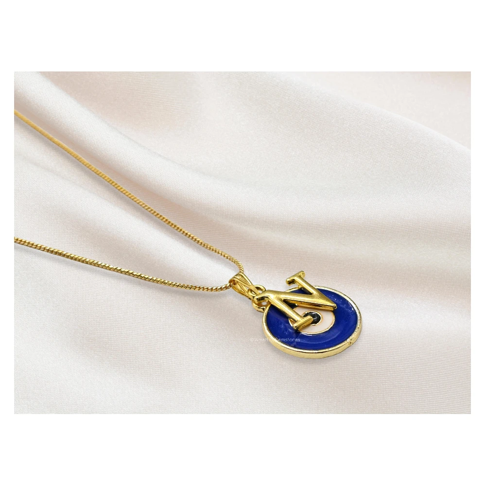 Evil Eye Pendant Necklace with N Initial