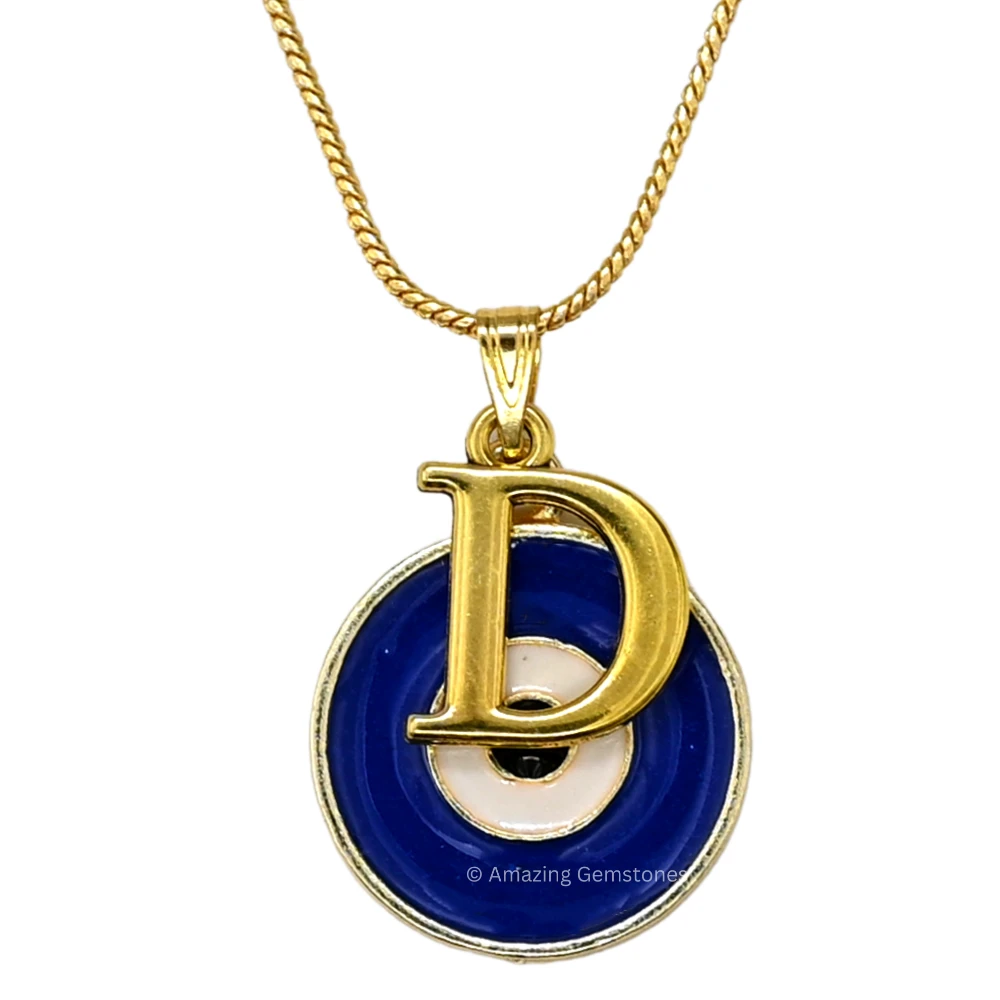 Evil Eye Pendant Necklace with D Initial