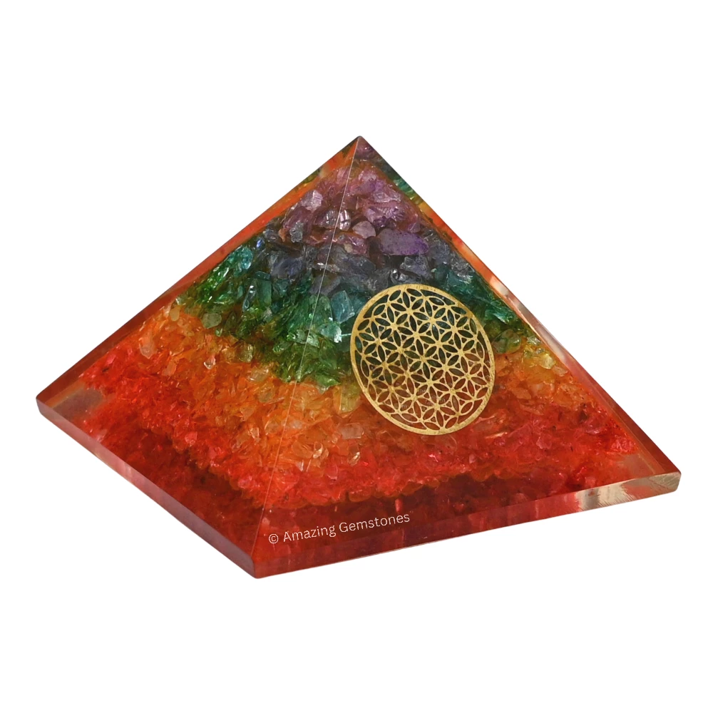 Chakra Onyx Orgone Pyramid - Flower of Life