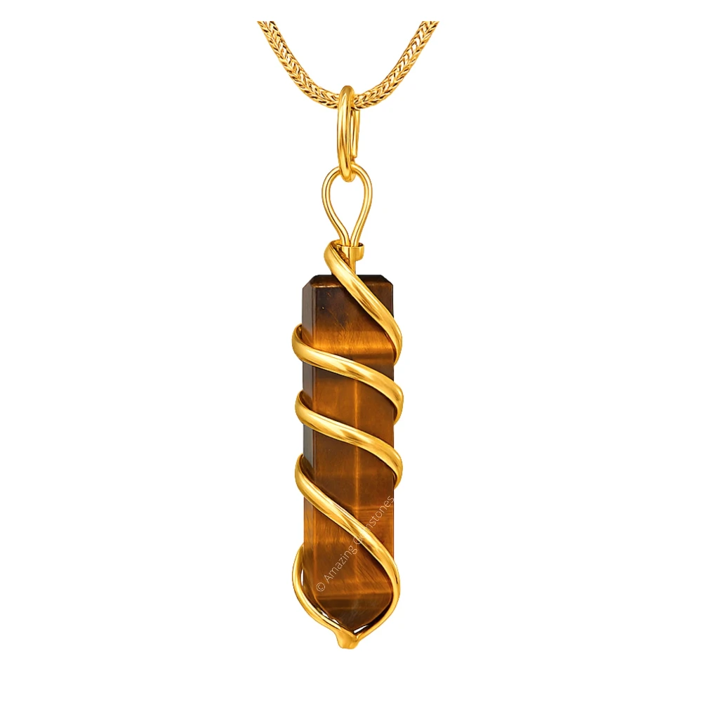 Tiger Eye Necklace - Spiral Pencil Point (Gold)