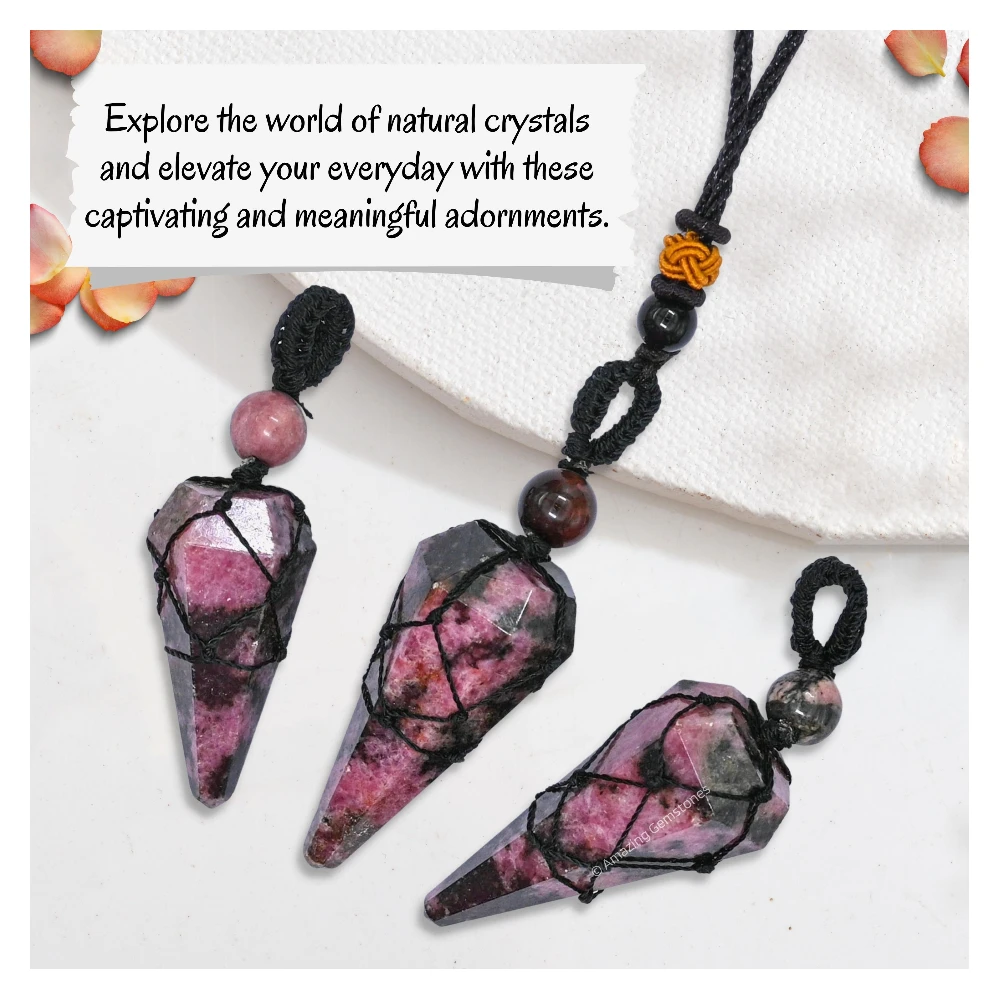 Rhodonite Pendulum Pendant Necklace (Macrame)